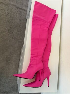 Balenciaga Hot Pink Over-the-Knee knife Stiletto leather Boots size 40 EU